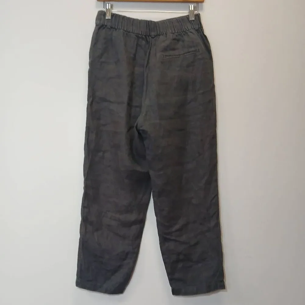 Zara womens small linen gray trousers pants wide leg pull on elastic waist